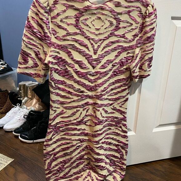Free People "Take Me Out" Zebra Sweater Mini Dress in ivory, pink/purple Small - Picture 4 of 8